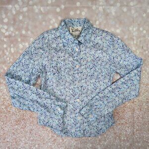 Lilly Pulitzer Vintage Blue Floral Button Down Long Sleeve Blouse, Women's Small